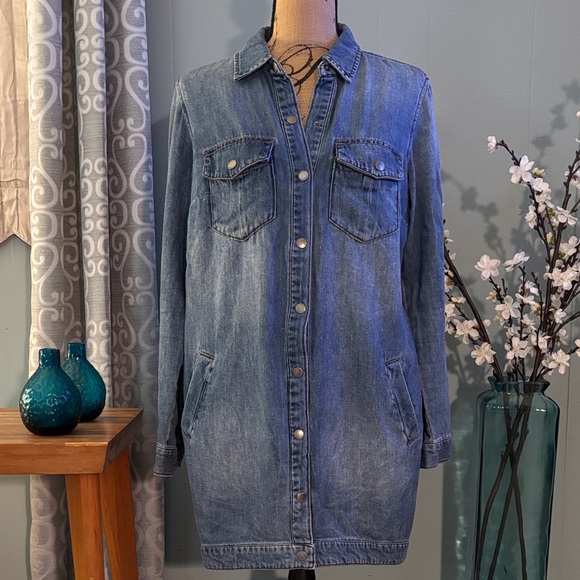 Liverpool Long Utility Denim Snap Front Jacket - Picture 2 of 14